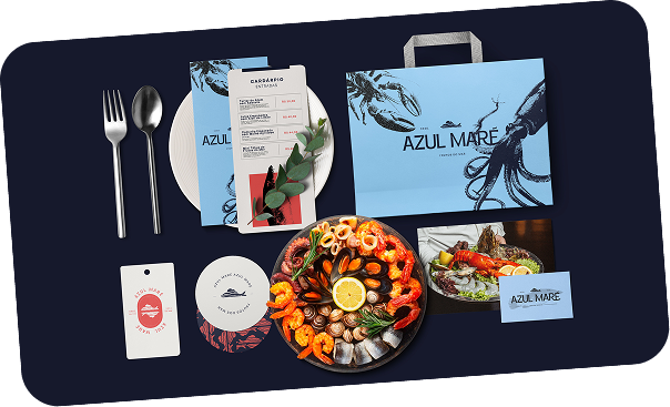 Mockup de identidade visual Azul Maré